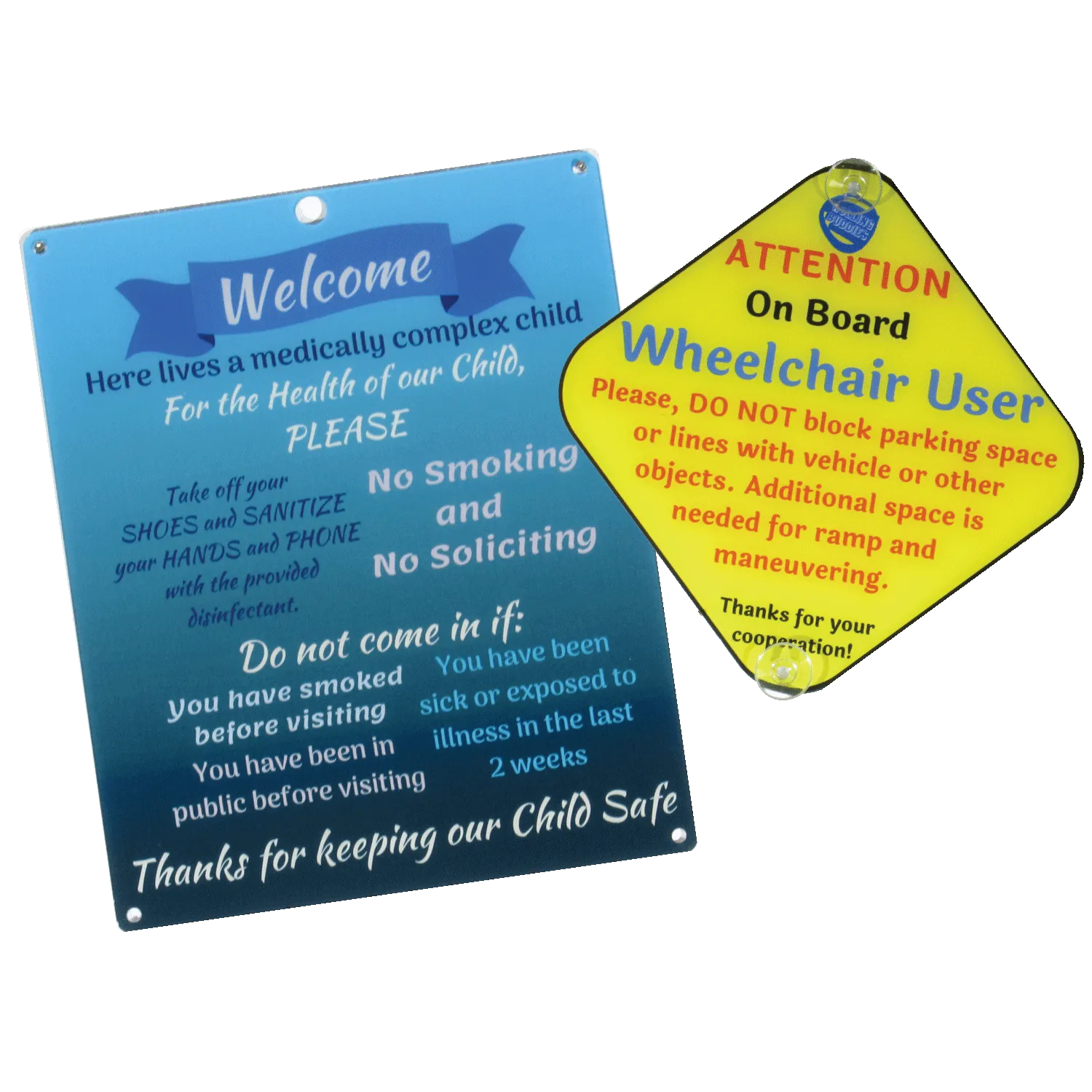 Bundle Medically Fragile Blue Design Plastic Door and Wheelchair User On Board Plastic Sign