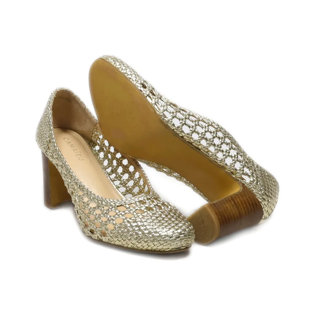 Camaieu High-Heel Shoes Fabric Gold Colour For Women