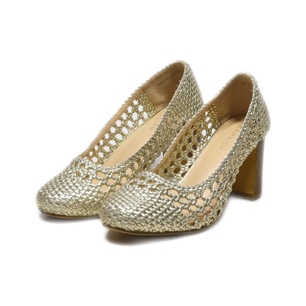 Camaieu High-Heel Shoes Fabric Gold Colour For Women