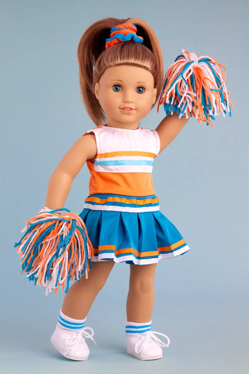 Cheerleader - Clothes for 18 inch Doll - 6 Piece Outfit - Blouse, Skirt, Headband, Pompons, Socks and Shoes