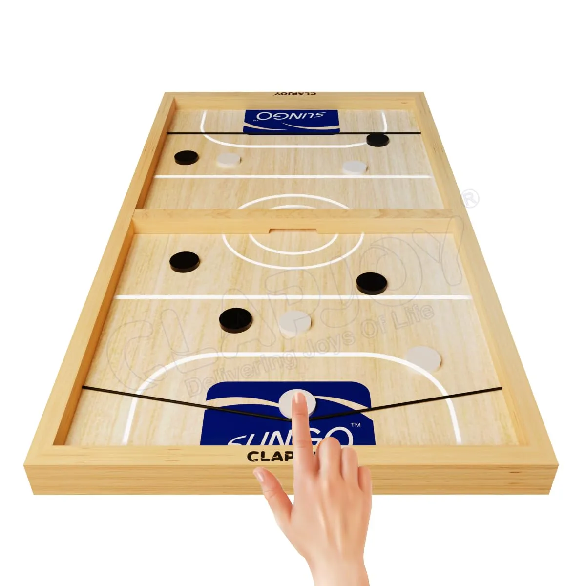 Clapjoy Slingo 2 in 1 Fastest Finger First Board Games for Adults & Kids Wooden String Hockey Game Sling Puck Board Hockey Toy Perfect for Family (Sling Puck)