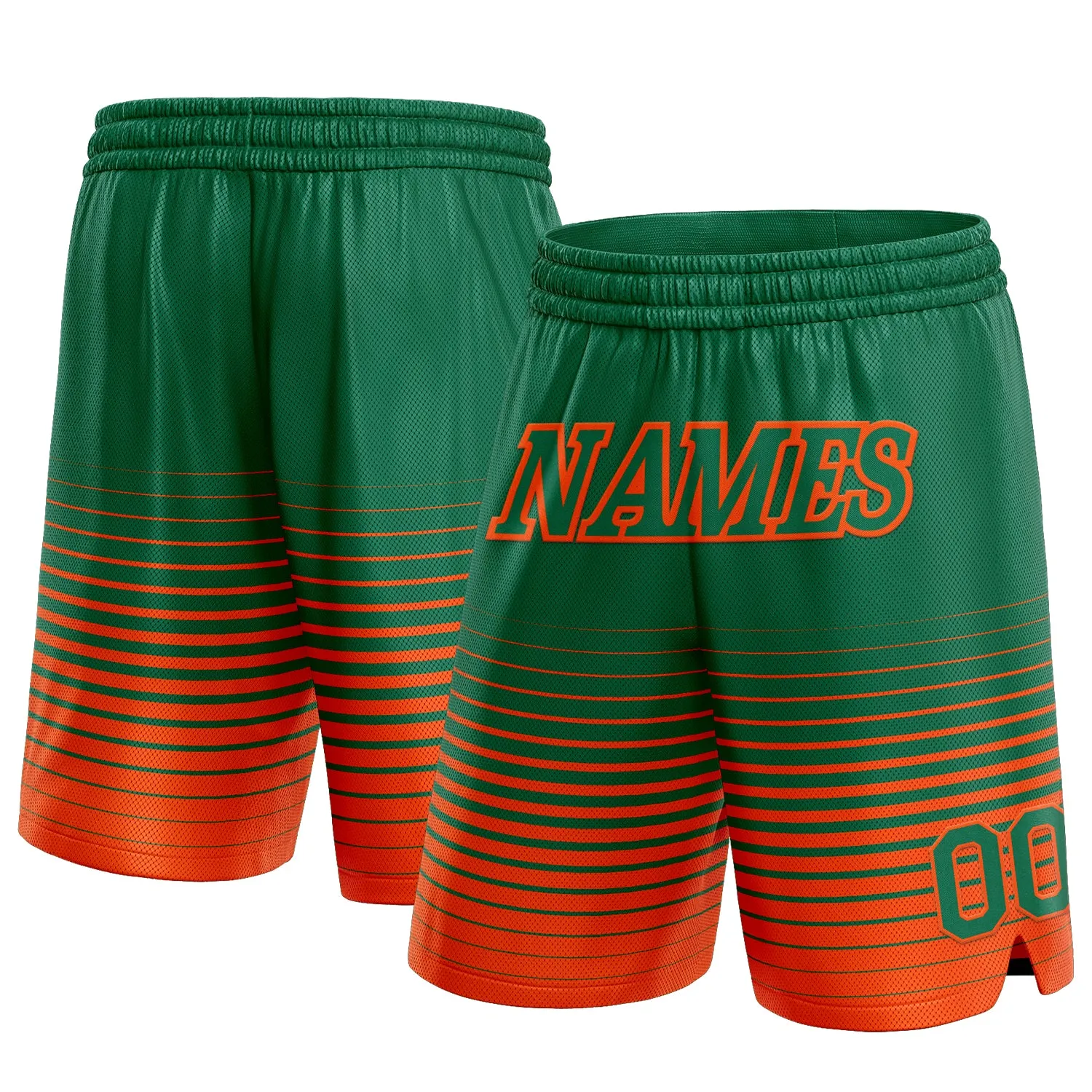 Custom Kelly Green Orange Pinstripe Fade Fashion Authentic Basketball Shorts