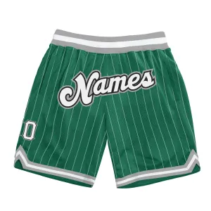 Custom Kelly Green White Pinstripe White-Gray Authentic Basketball Shorts