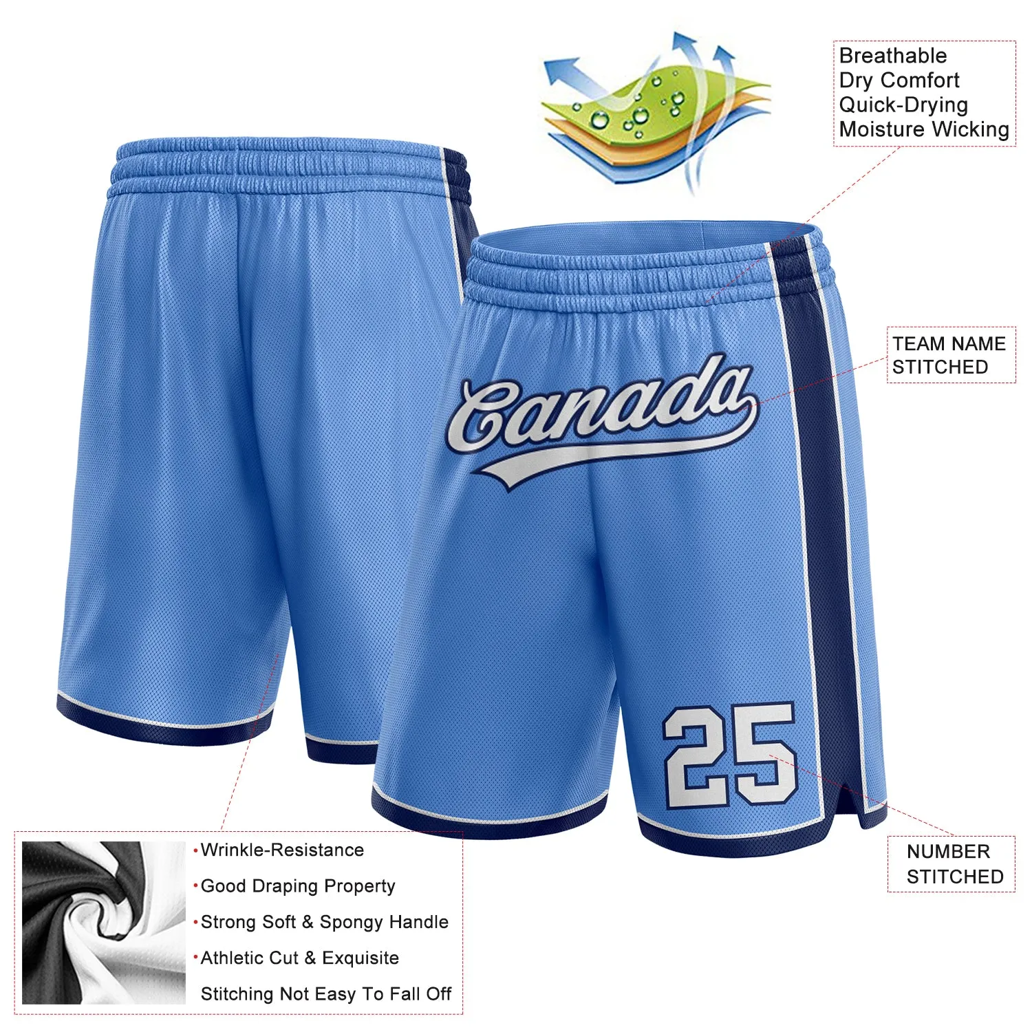 Custom Light Blue White-Navy Authentic Basketball Shorts