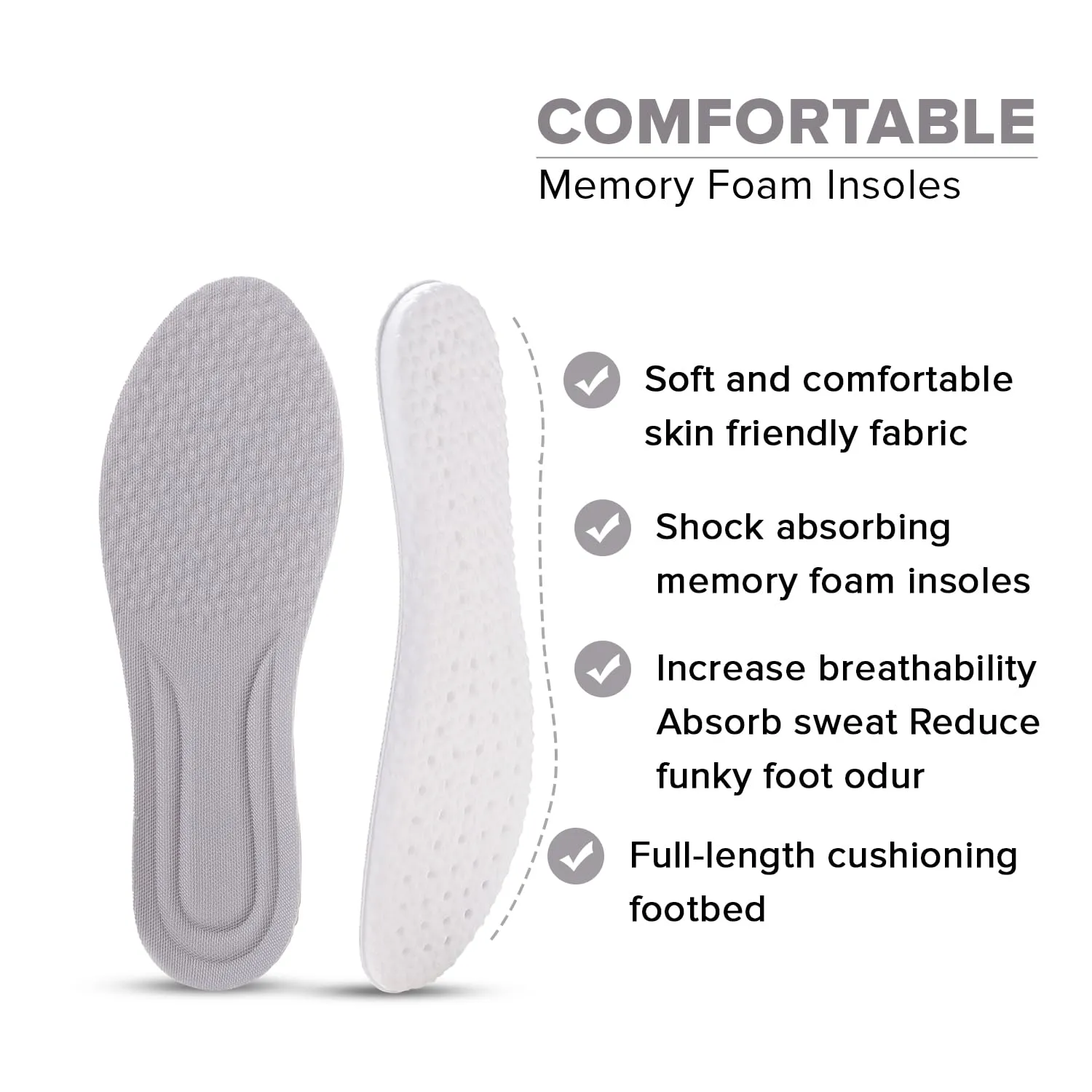 Dr Foot Air-Pillow® Insoles | Comfortable, Porous, and Breathable Insoles for Sports | Shock Absorption for Reduced Impact | Soothing Sensation | Relieves Foot Fatigue | - 1 Pair - (Large Size)