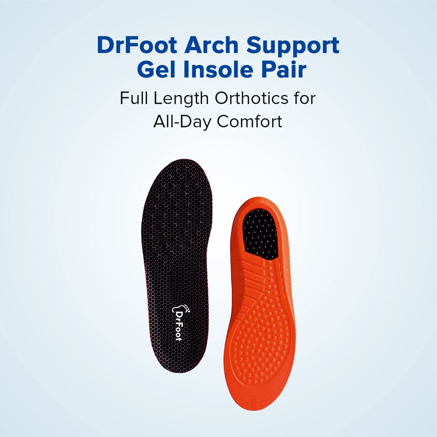 Dr Foot Arch Support Gel Insole Pair | For All-Day Comfort | Shoe Inserts for Flat Feet, High Arch, Foot Pain | Full-Length Orthotics | For Men & Women – 1 Pair (Medium Size) (Pack of 5)