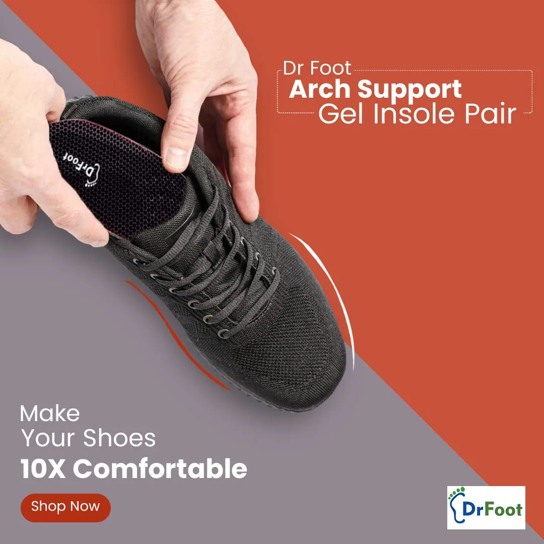 Dr Foot Arch Support Gel Insole Pair | For All-Day Comfort | Shoe Inserts for Flat Feet, High Arch, Foot Pain | Full-Length Orthotics | For Men & Women – 1 Pair (Small Size) (Pack of 3)