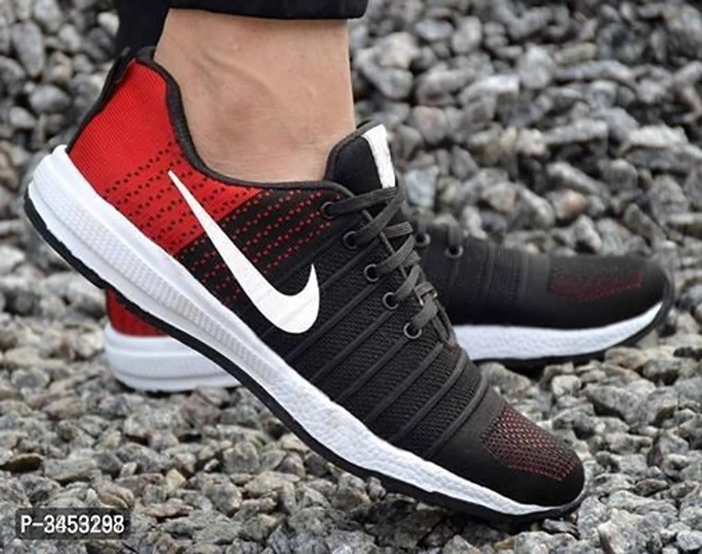 Elegant & Stylish Black Red Flyknit Sports Shoes For Men