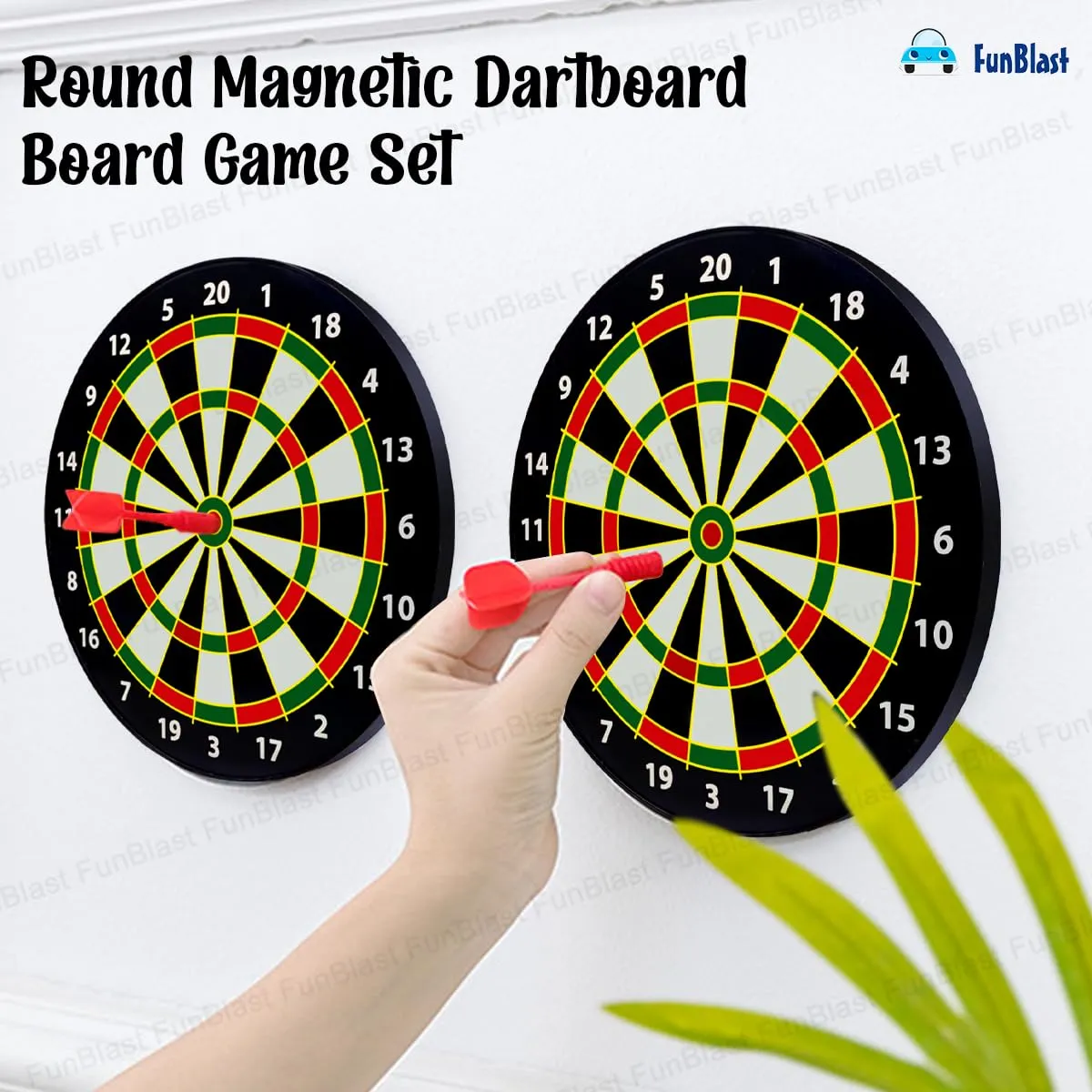 FunBlast Round Magnetic Dartboard Board Game Set, Magnet Dart Board Game for Kids and Adults, Target Shooting Game, Indoor and Outdoor Magnetic Score Dartboard Kit with 6 Darts (40 CM)