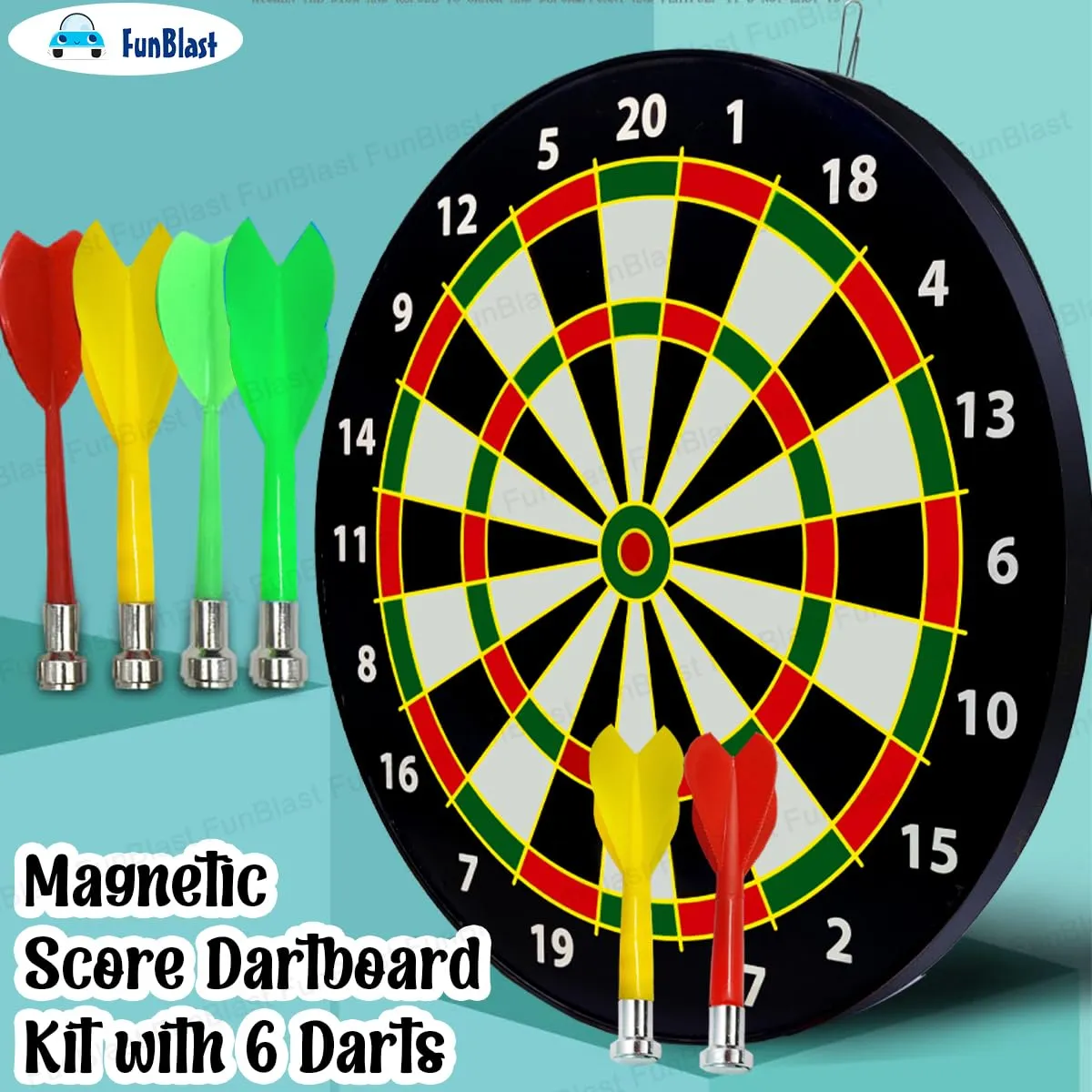 FunBlast Round Magnetic Dartboard Board Game Set, Magnet Dart Board Game for Kids and Adults, Target Shooting Game, Indoor and Outdoor Magnetic Score Dartboard Kit with 6 Darts (40 CM)