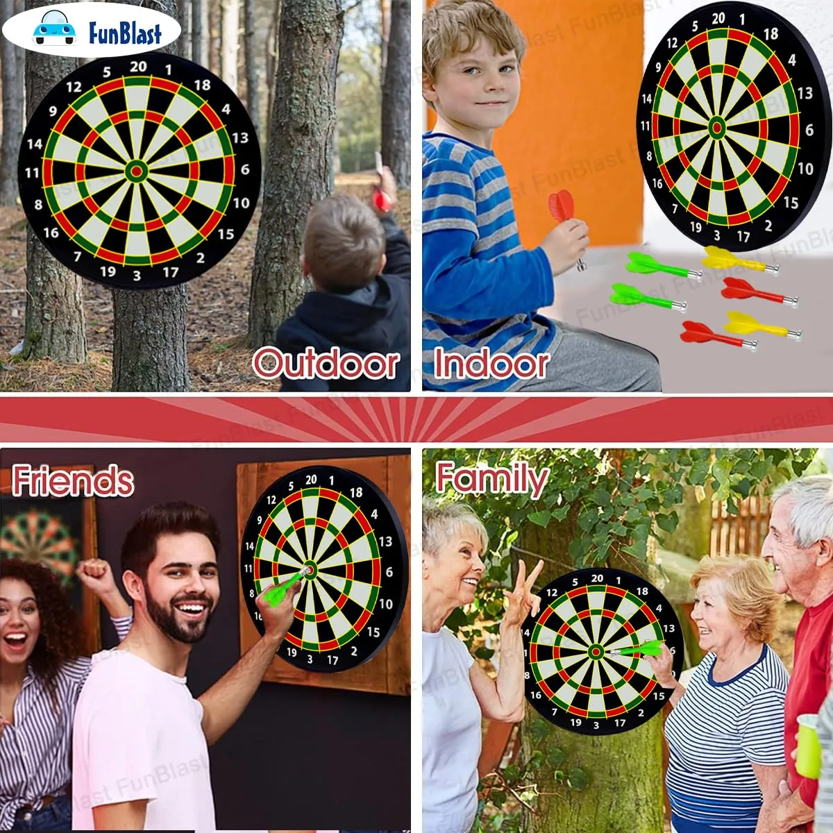 FunBlast Round Magnetic Dartboard Board Game Set, Magnet Dart Board Game for Kids and Adults, Target Shooting Game, Indoor and Outdoor Magnetic Score Dartboard Kit with 6 Darts (40 CM)