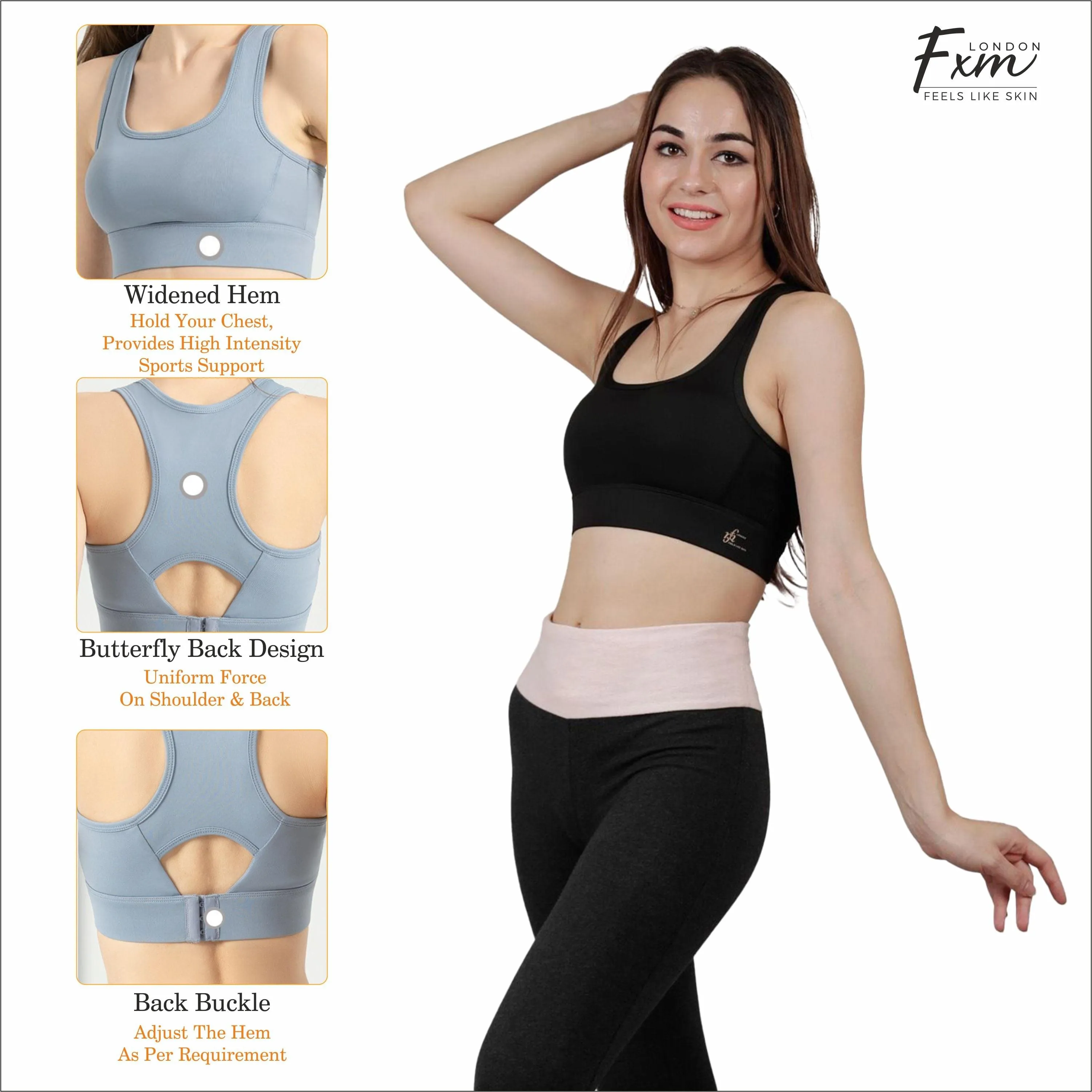 FXM Flexiwear Active Sports Bra for Women & Girls-  Gym, Yoga, Running Bra - Wireless, Zero Bounce Extra Support NY-S0019