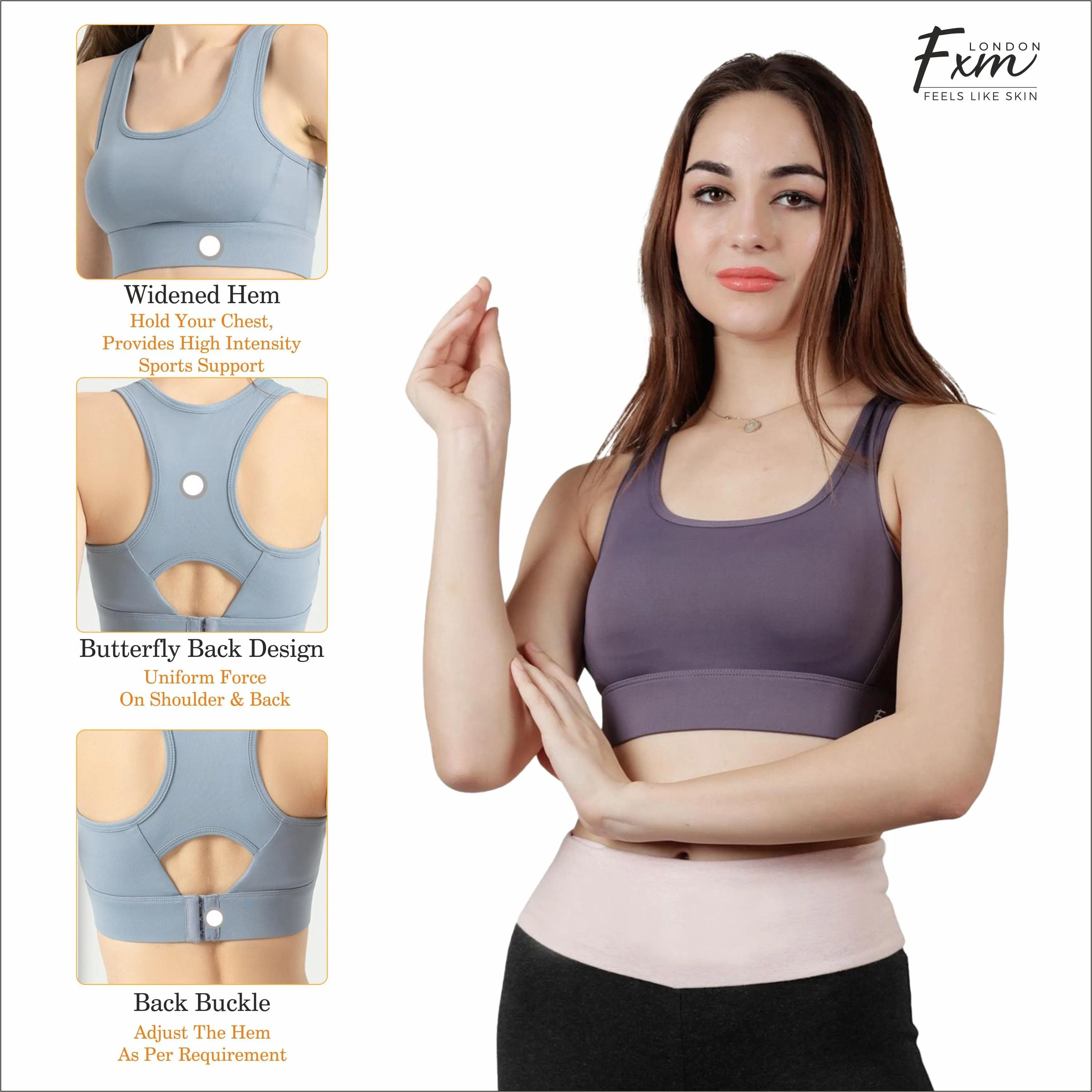 FXM Flexiwear Active Sports Bra for Women & Girls-  Gym, Yoga, Running Bra - Wireless, Zero Bounce Extra Support NY-S0019