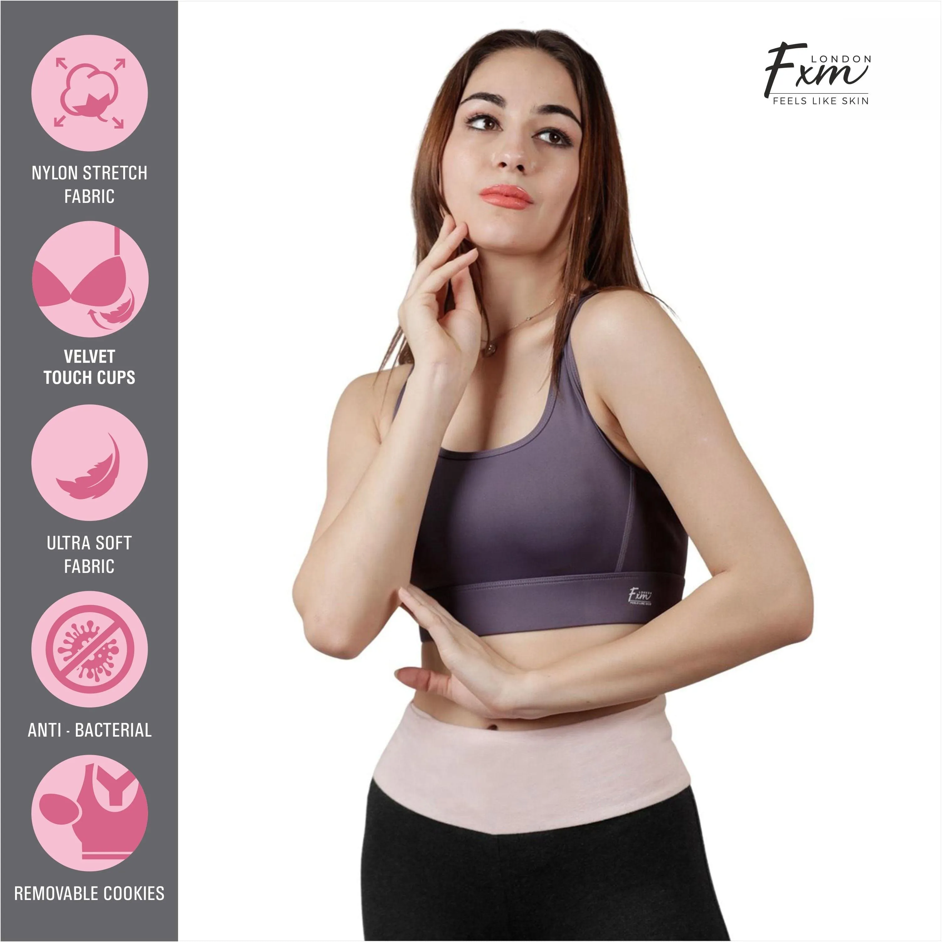 FXM Flexiwear Active Sports Bra for Women & Girls-  Gym, Yoga, Running Bra - Wireless, Zero Bounce Extra Support NY-S0019