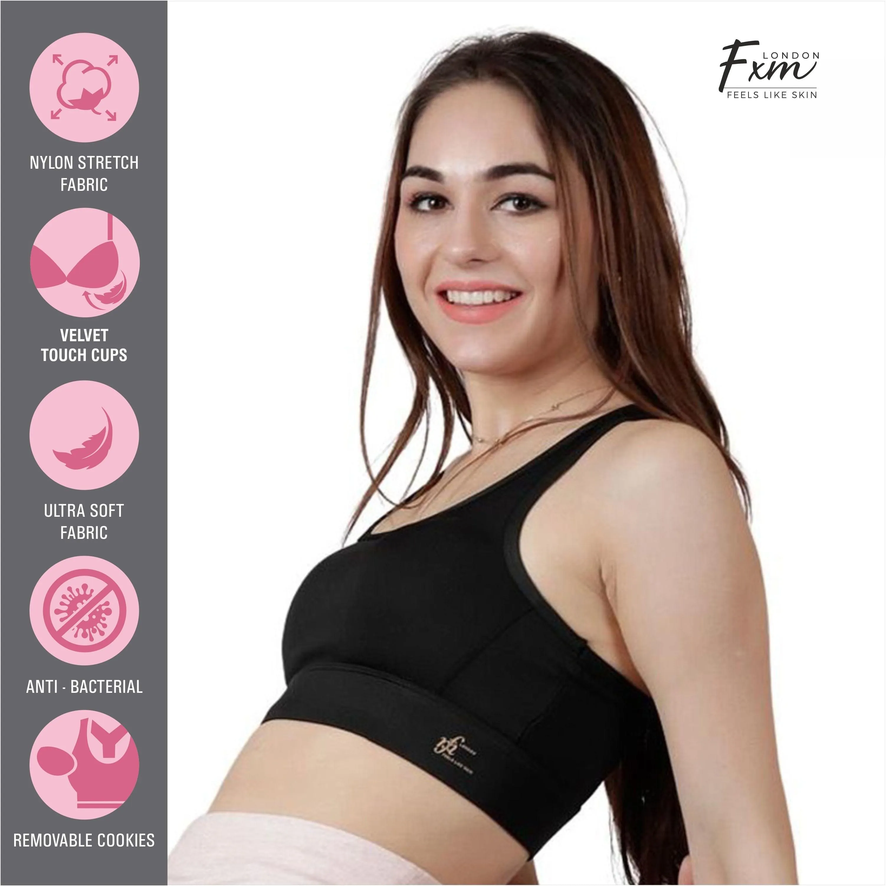 FXM Flexiwear Active Sports Bra for Women & Girls-  Gym, Yoga, Running Bra - Wireless, Zero Bounce Extra Support NY-S0019