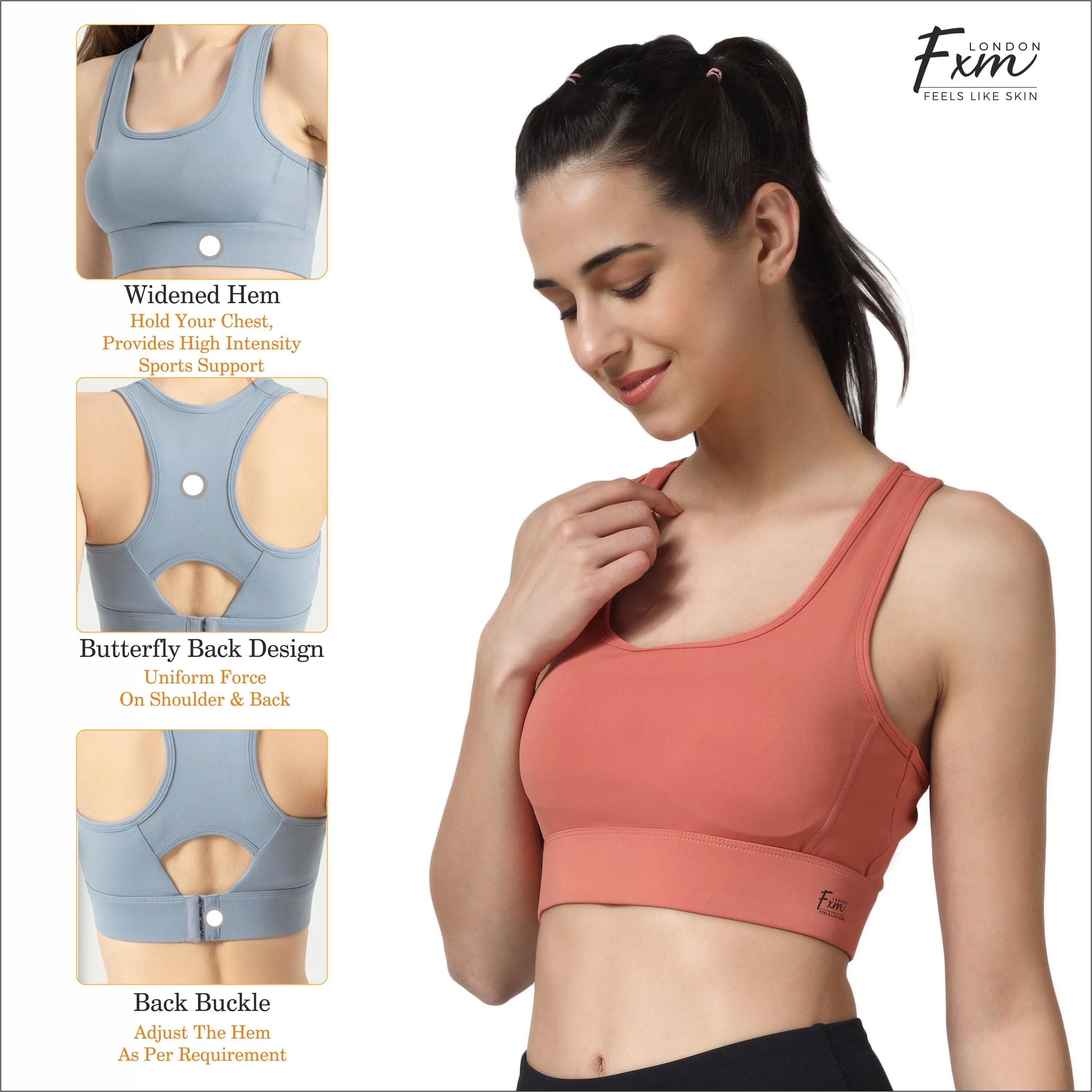 FXM Flexiwear Active Sports Bra for Women & Girls-  Gym, Yoga, Running Bra - Wireless, Zero Bounce Extra Support NY-S0019