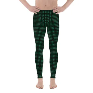 Green Buffalo Plaid Meggings, Dark Green Classic Print Men's Leggings - Made in USA/EU