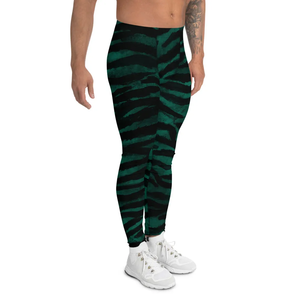 Green Tiger Stripe Men's Leggings, Tiger Animal Print Sexy Meggings Tights-Made in USA/EU