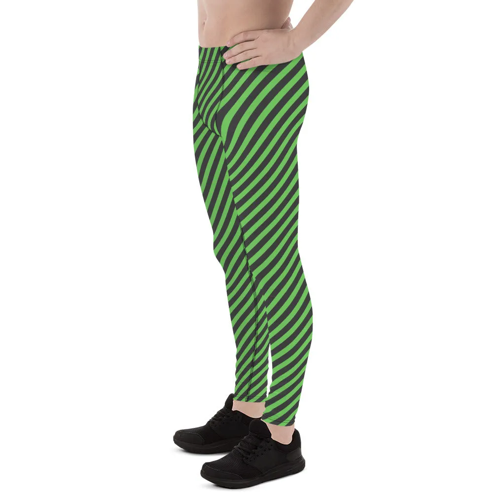 Grey Green Striped Meggings, Colorful Best Compression Tights For Men - Made in USA/EU/MX