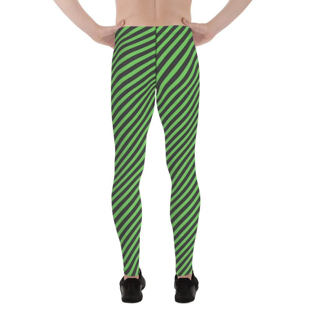 Grey Green Striped Meggings, Colorful Best Compression Tights For Men - Made in USA/EU/MX