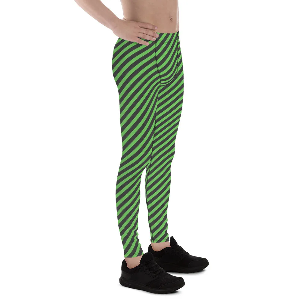 Grey Green Striped Meggings, Colorful Best Compression Tights For Men - Made in USA/EU/MX