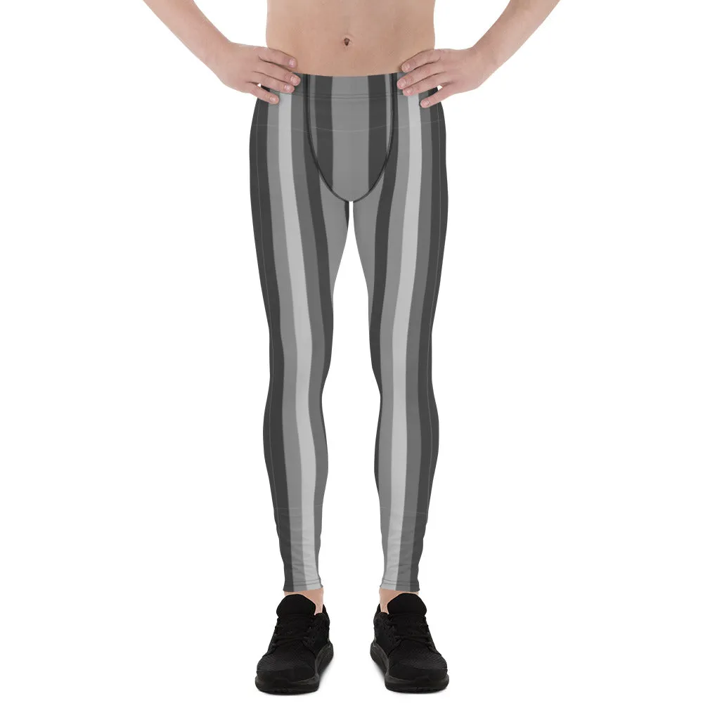 Grey Striped Men's Leggings, Best Designer Striped Men's Circus Party Tights-Made in USA/EU/MX