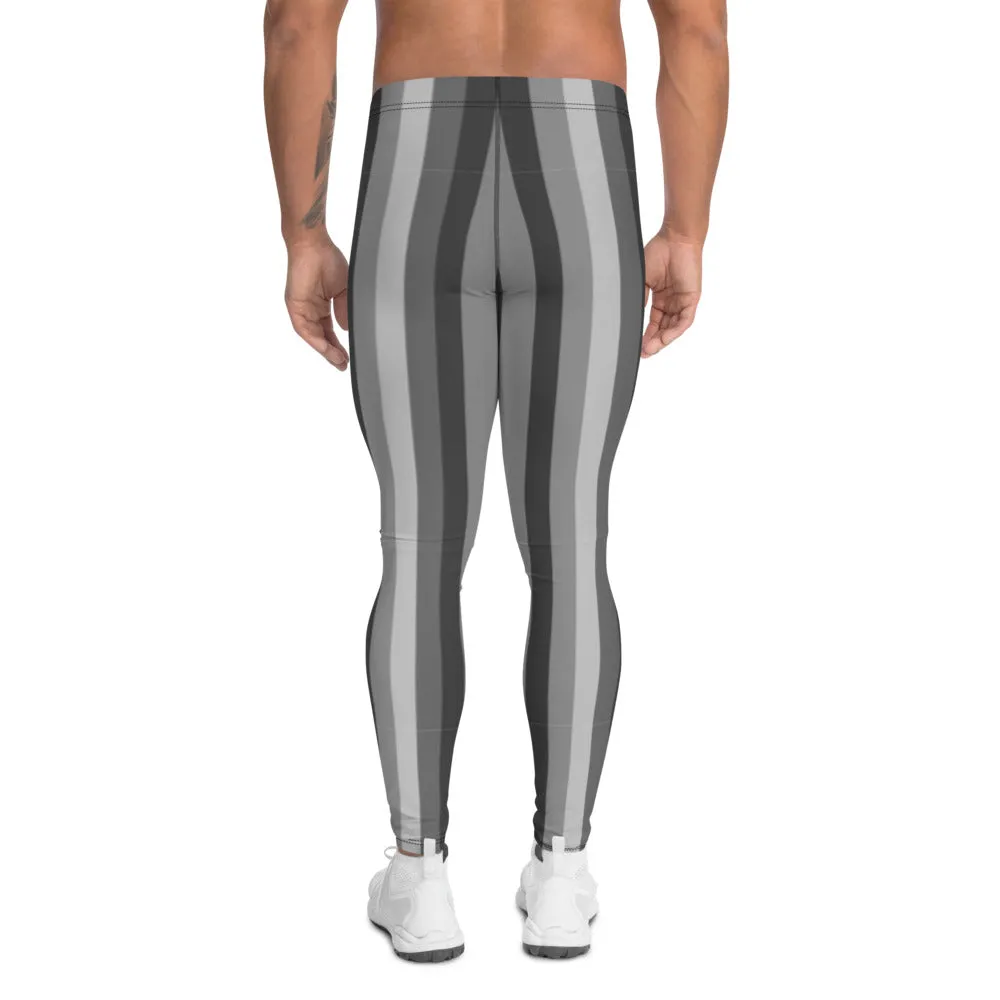 Grey Striped Men's Leggings, Best Designer Striped Men's Circus Party Tights-Made in USA/EU/MX