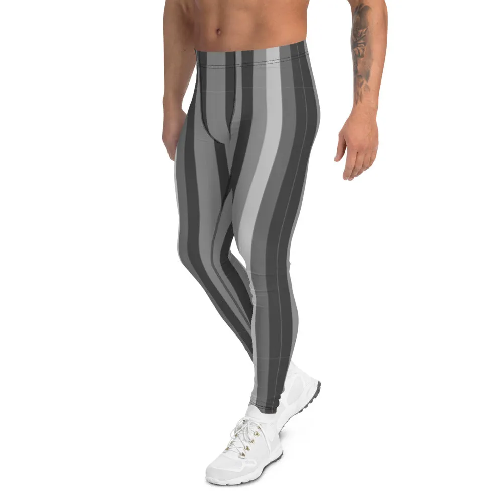 Grey Striped Men's Leggings, Best Designer Striped Men's Circus Party Tights-Made in USA/EU/MX