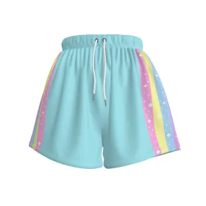 Happy Rainbow Cloud Blue Women's Sports Shorts