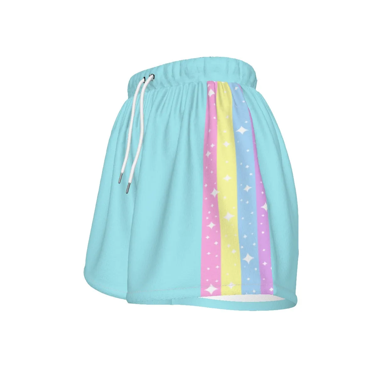 Happy Rainbow Cloud Blue Women's Sports Shorts