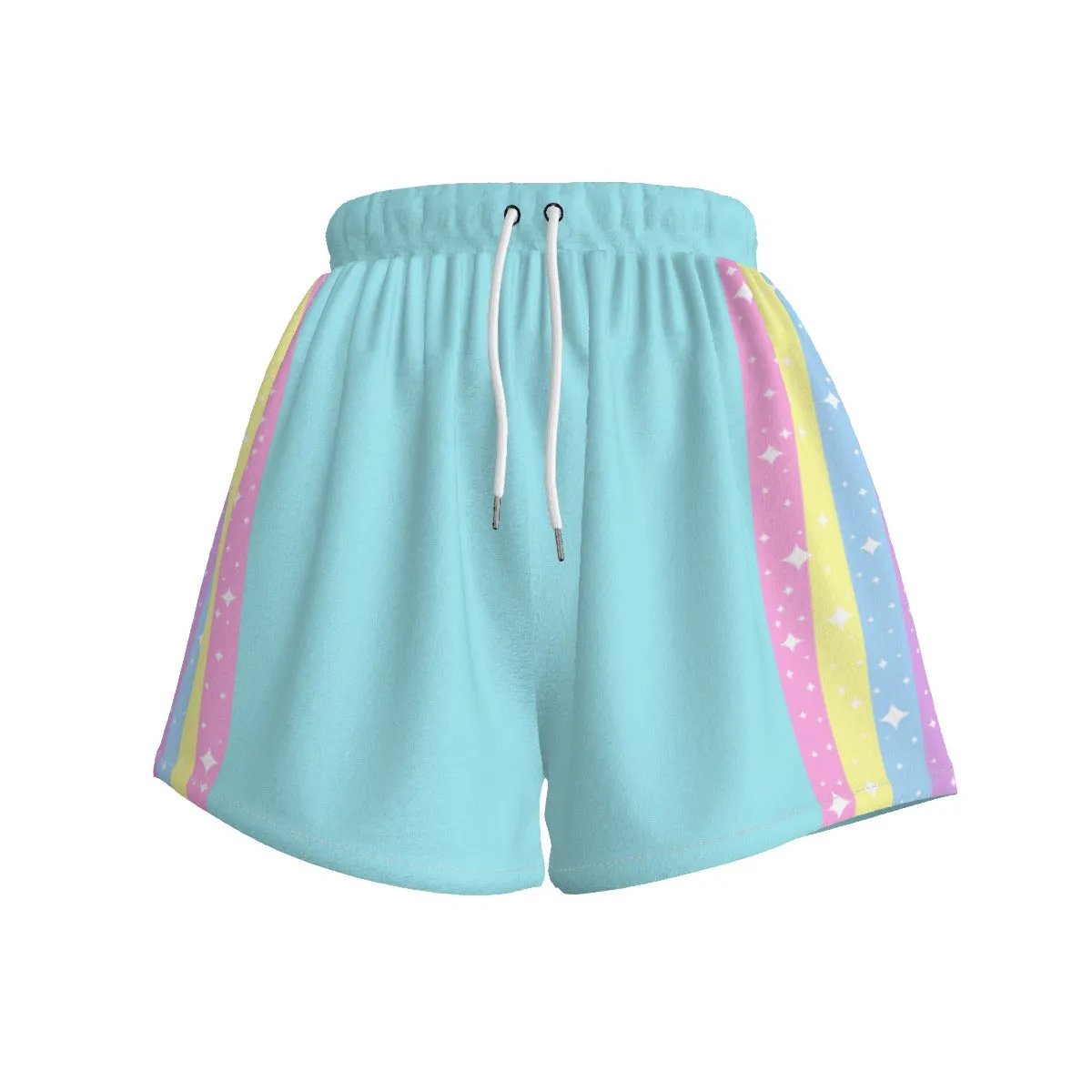 Happy Rainbow Cloud Blue Women's Sports Shorts