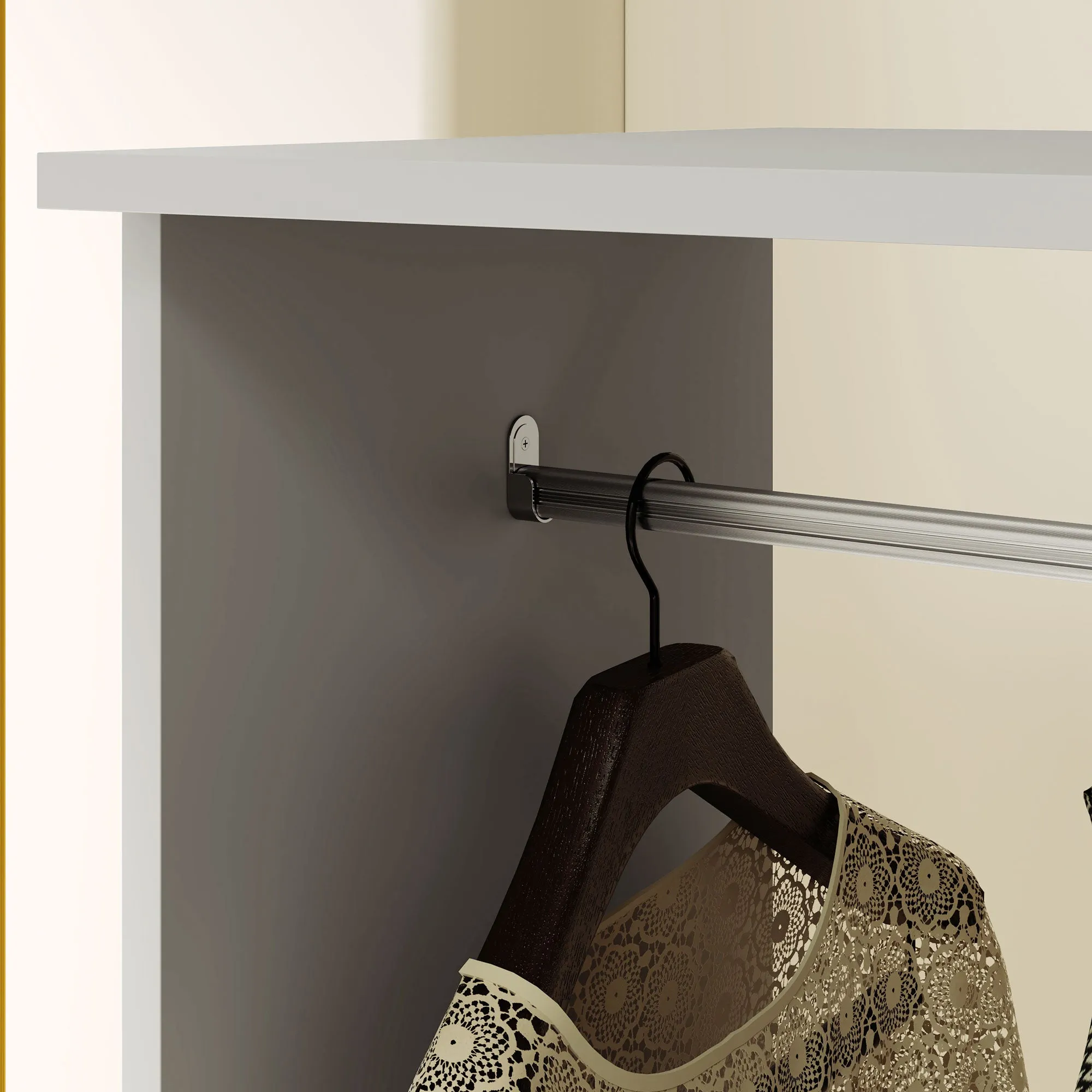 HOMCOM Rolling Open Wardrobe Hanging Rail Storage Shelves for Clothes, Grey