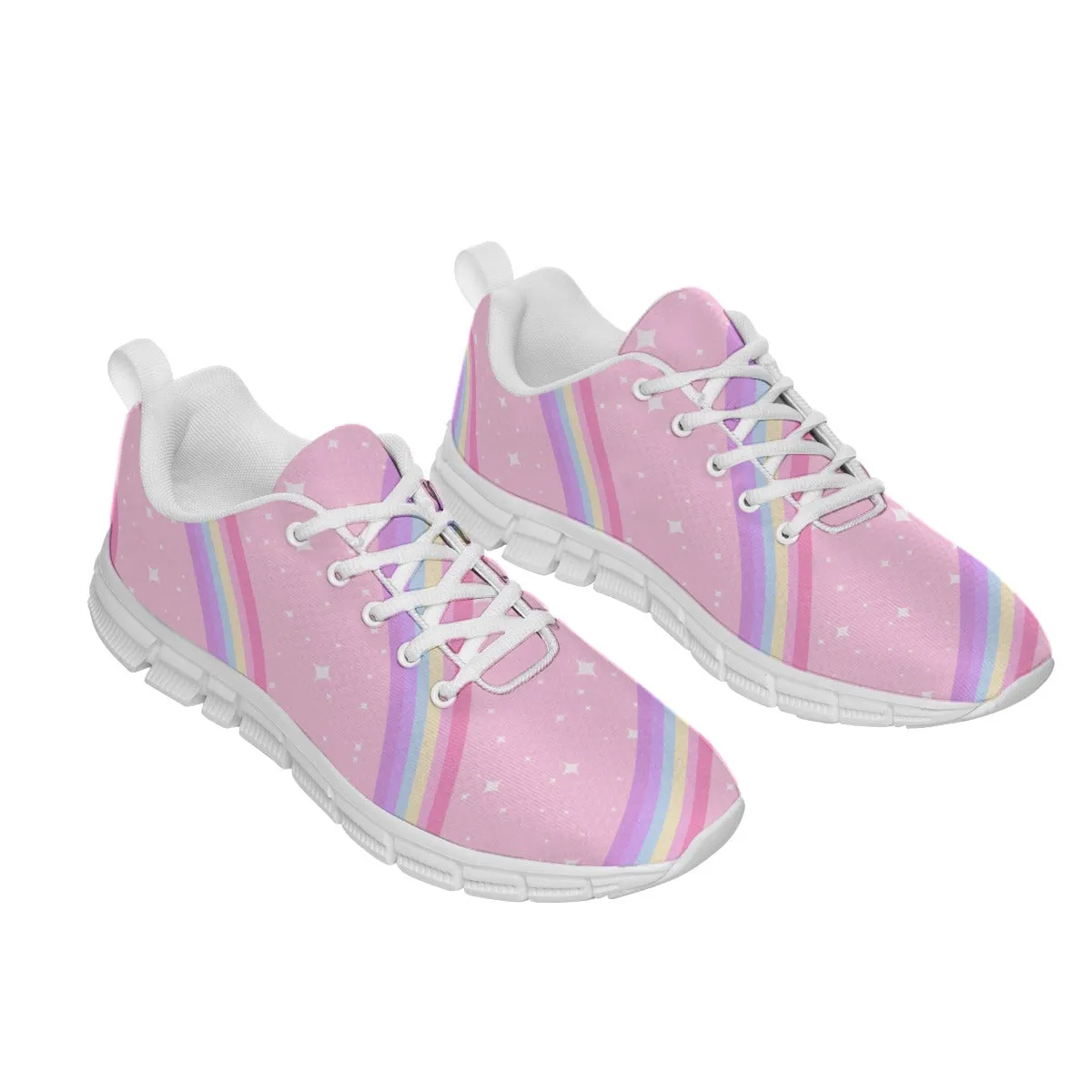 Kawaii Sparkle Cake Rainbow Beam Women's Sports Shoes With White Sole