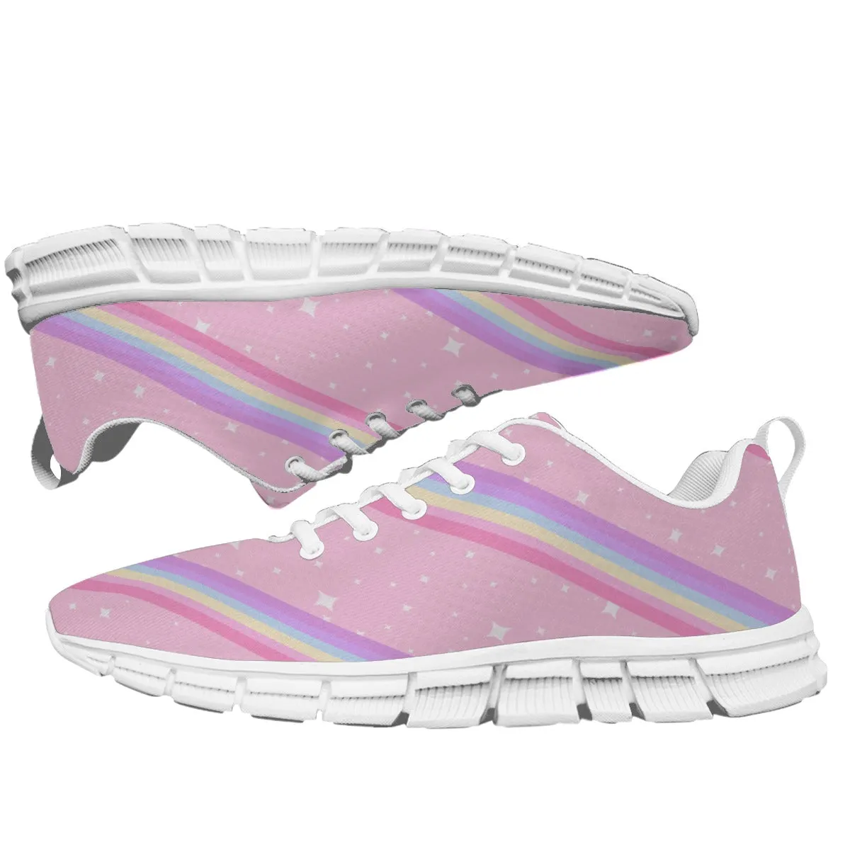 Kawaii Sparkle Cake Rainbow Beam Women's Sports Shoes With White Sole