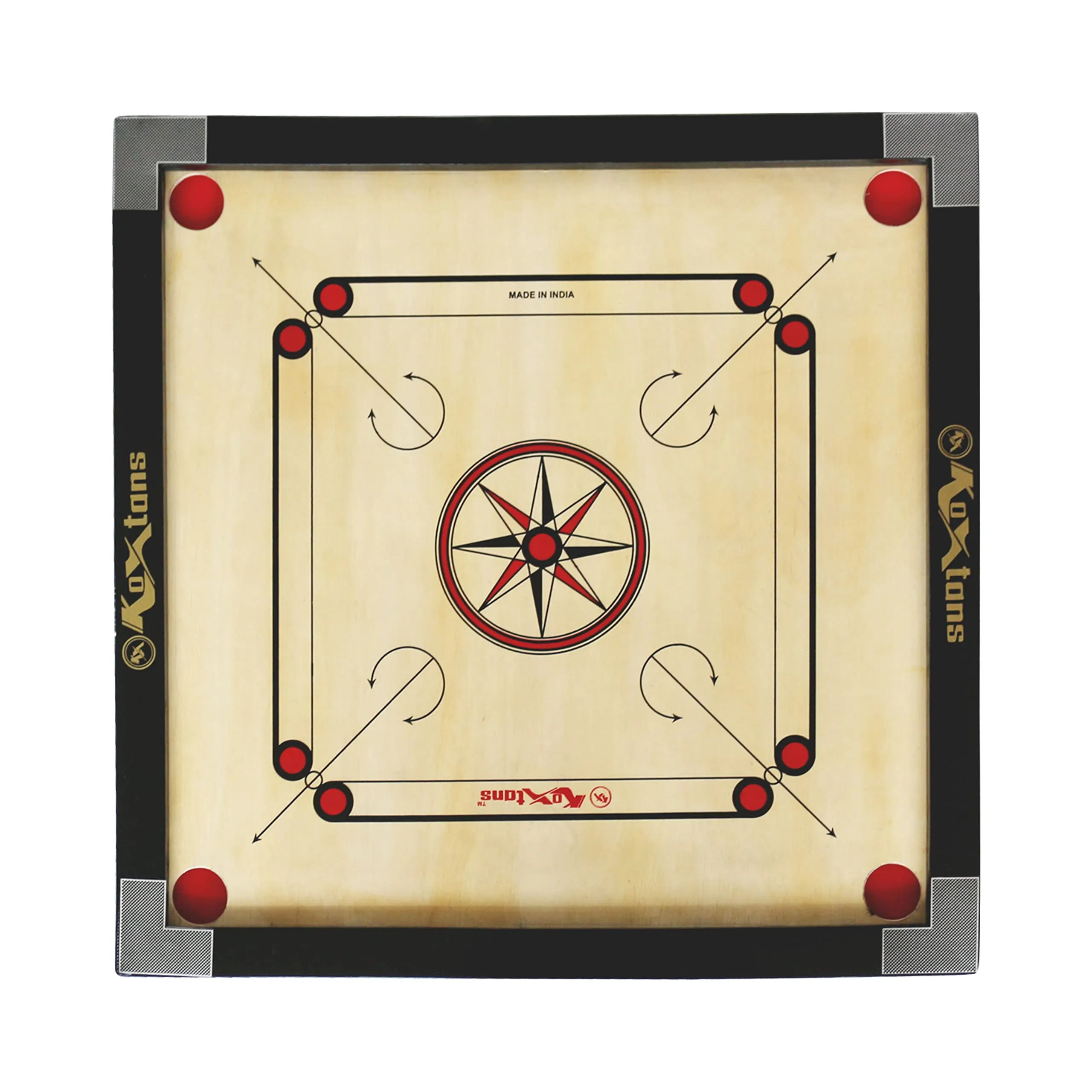 KOXTONS -Carrom Board Medium Size, 1.5" Border (Economy) with Stricker & Accessories, All Ages, Brown