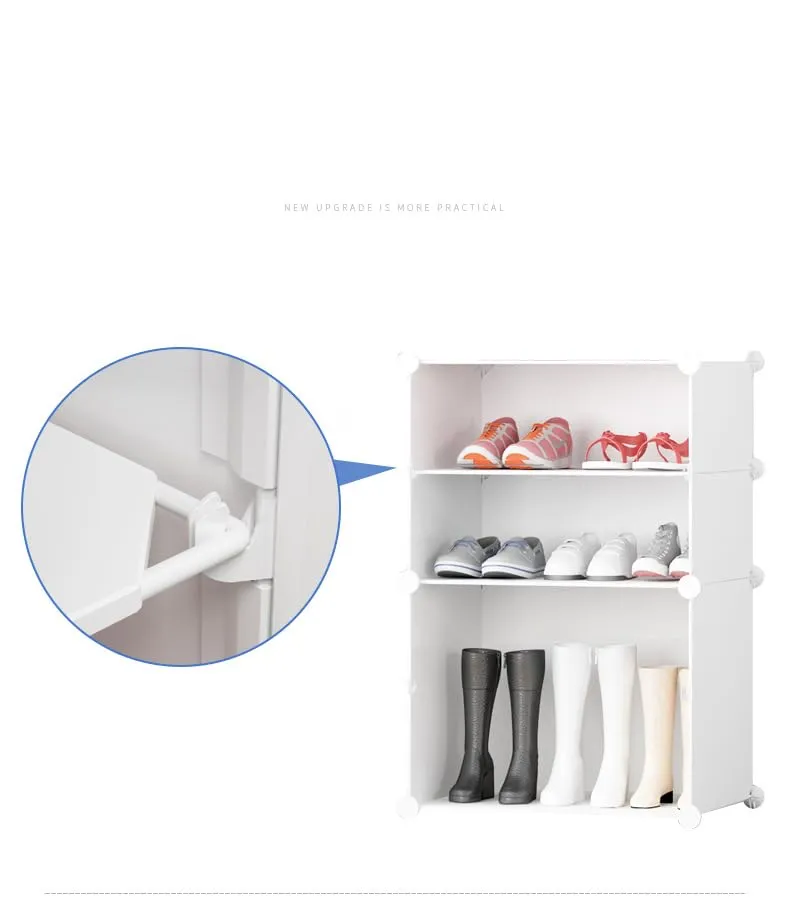 Kuber Industries Pack of 4 Shoes Cabinet |2 Column 3-Tier Foldable Shoe Rack Organizer for Closet | Plastic Shoe Shelf Collapsible Shoes Storage Box |Shoe Cabinet with Lids | JL2C3TWH | White