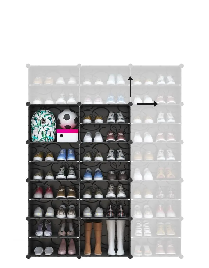 Kuber Industries Shoes Cabinet |2 Column 8-Tier Foldable Shoe Rack Organizer for Closet | Plastic Shoe Shelf Collapsible Shoes Storage Box |Shoe Cabinet with Lids | JL2C8TBK | Black