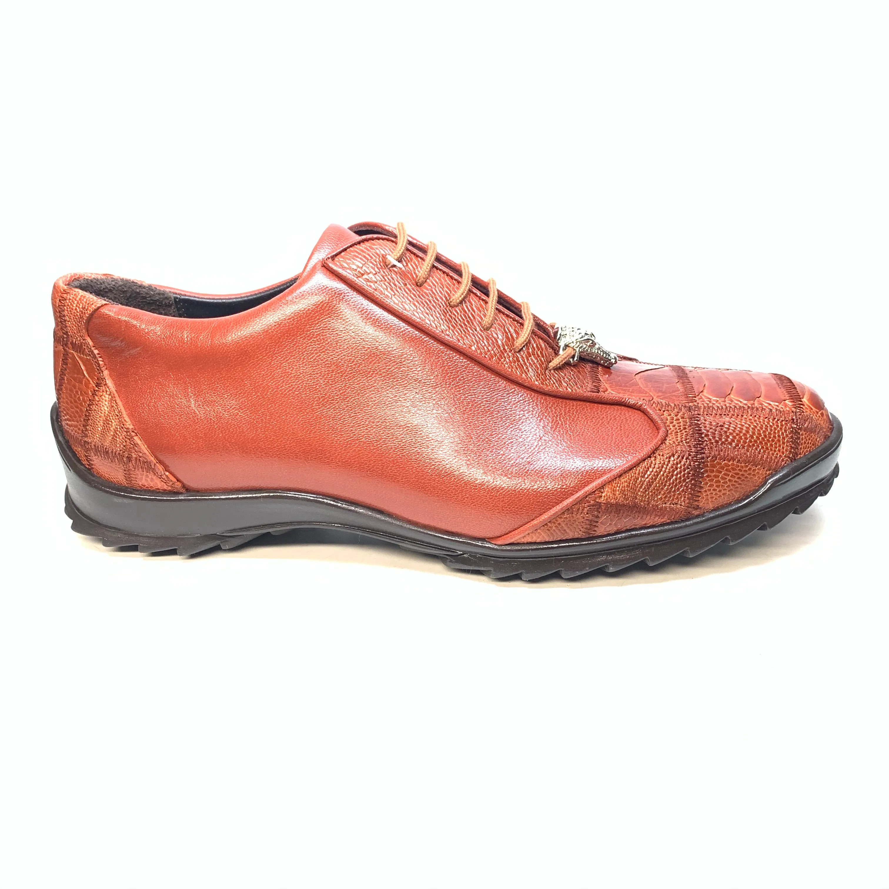 Los Altos Cognac Ostrich Leg Lace Up Sneakers