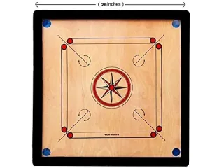 M Art Carrom Board Medium Size 26"x26" inch Glossy Polish with Coin,Stricker, Powder Free,