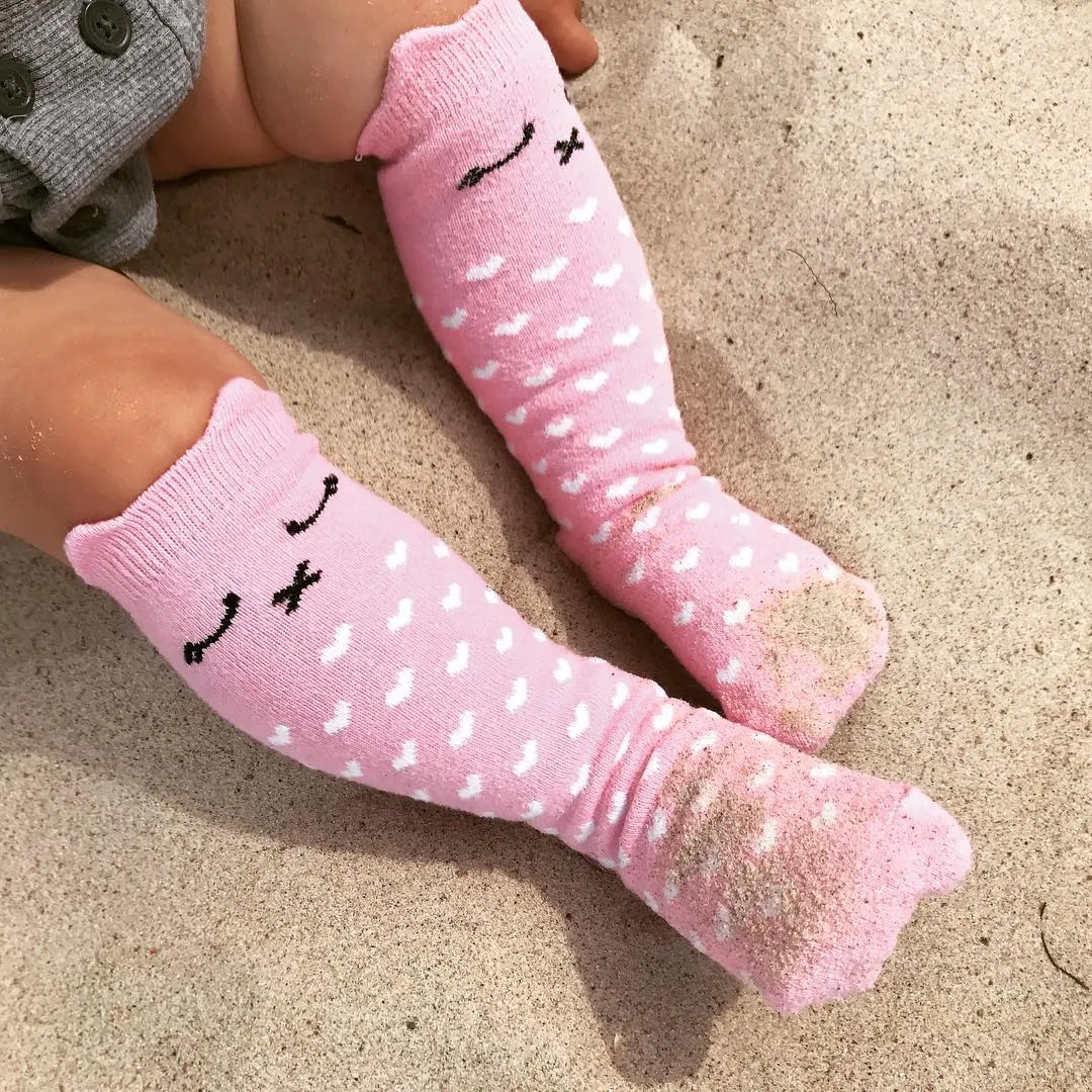 Mama's Feet Children's Knee-High Animal Socks (non-slip) - Lilly the Pink Kitty