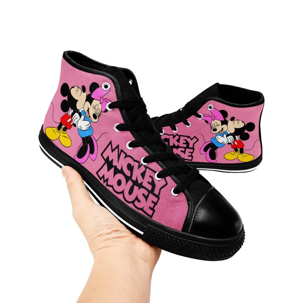 Minnie mouse and Mickey mouse Shoes High Top Sneakers for Kids and Adults