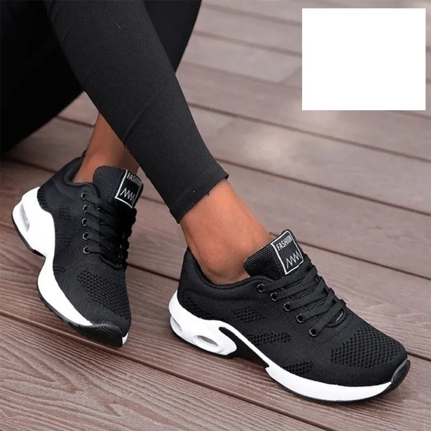 NEW Size 9 Musabela Women's Orthopedic Sports Shoes, Lightweight, Fashionable and Comfortable Sports Shoes, Casual Walking Air Cushion Shoes, Mesh Breathable Knitted Air Cushion Shoes, Black!