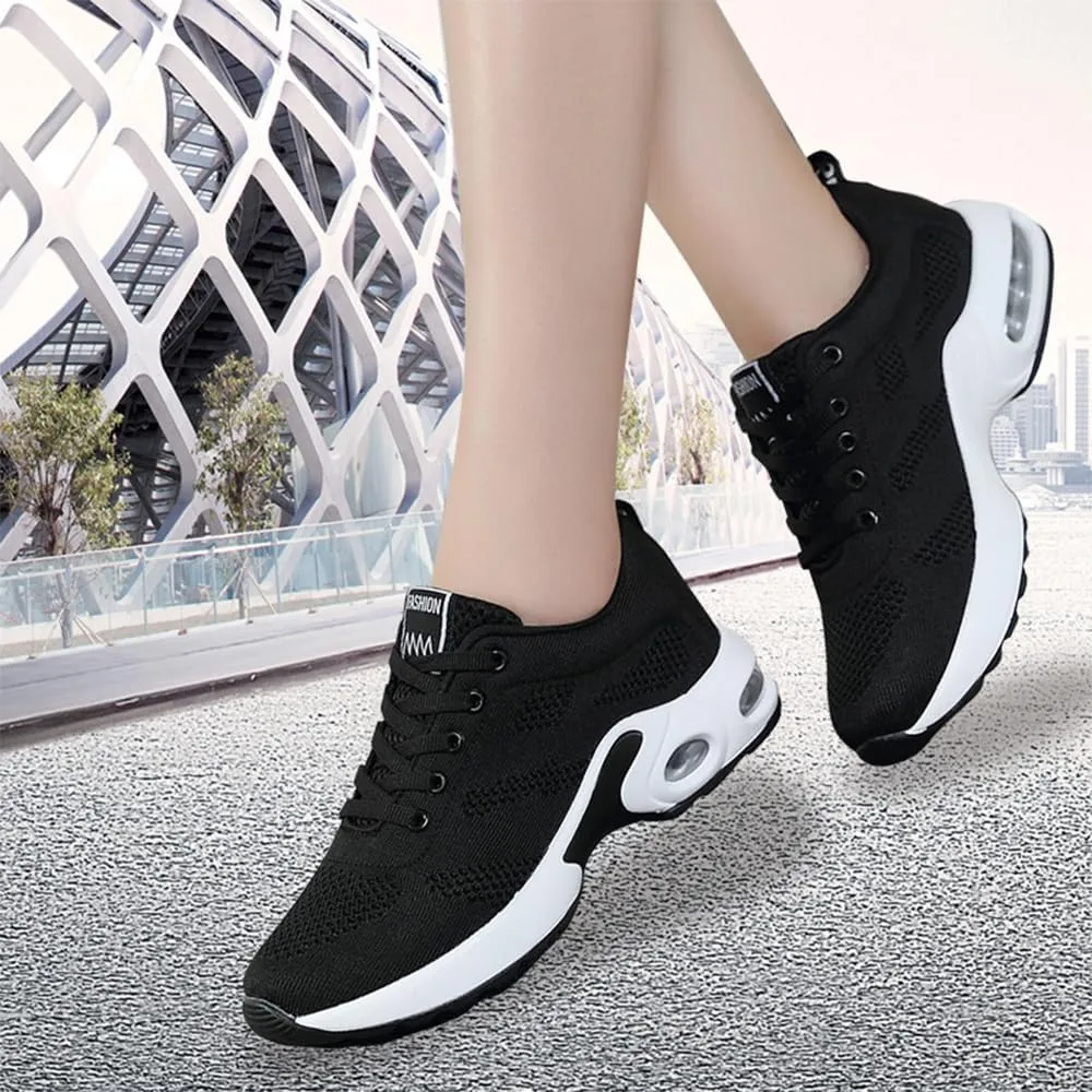 NEW Size 9 Musabela Women's Orthopedic Sports Shoes, Lightweight, Fashionable and Comfortable Sports Shoes, Casual Walking Air Cushion Shoes, Mesh Breathable Knitted Air Cushion Shoes, Black!