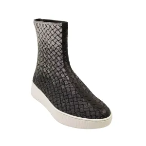 NIB BOTTEGA VENETA Silver Intecciato Metallic Sneaker Boots Size 10.5/40.5 $890