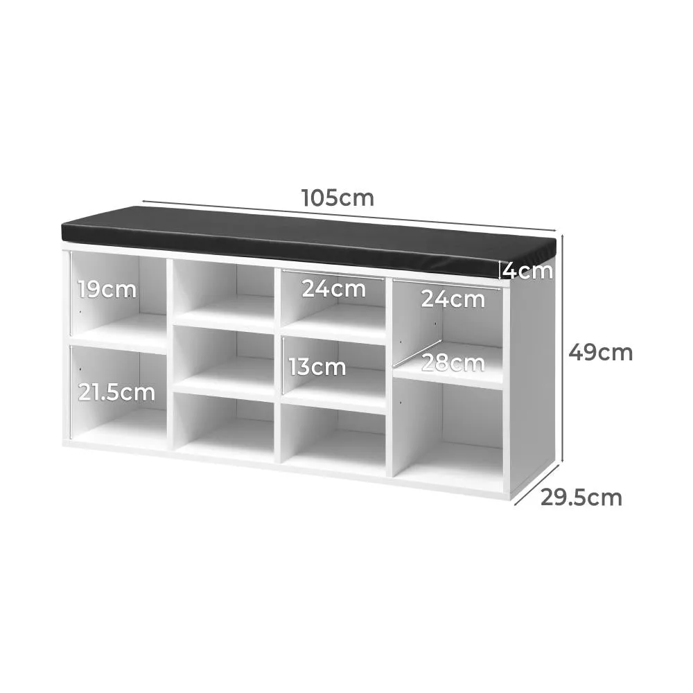 Oikiture Shoe Bench 105cm Shoe Storage Cabinet Orgaiser Rack Storage Shelf Black and White