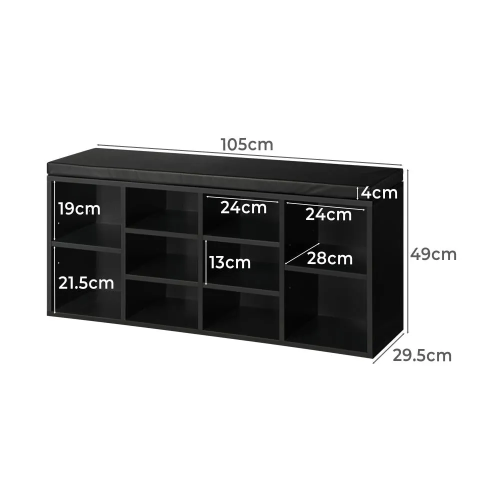 Oikiture Shoe Bench 105cm Shoe Storage Cabinet Orgaiser Rack Storage Shelf Black