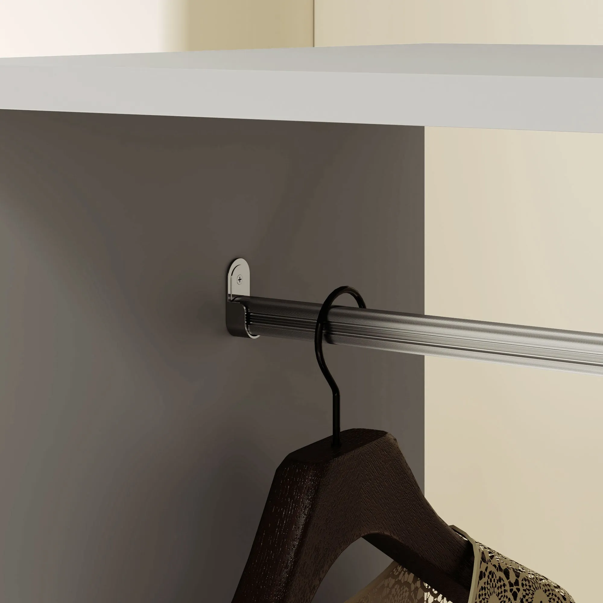 Open Wardrobe Clothes Rail Bedroom Clothes Storage Rod Shelves Grey