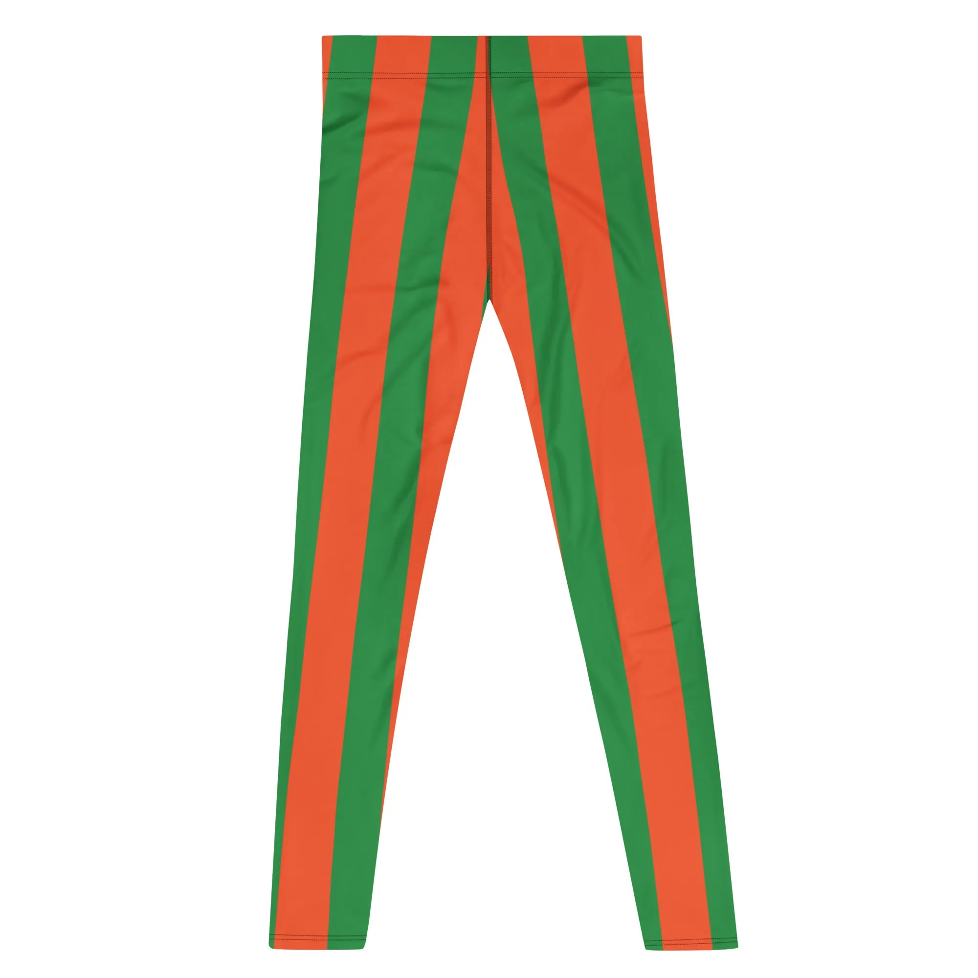 Orange Green Stripes Men's Leggings, Vertically Striped Meggings Running Tights-Made in USA/EU/MX