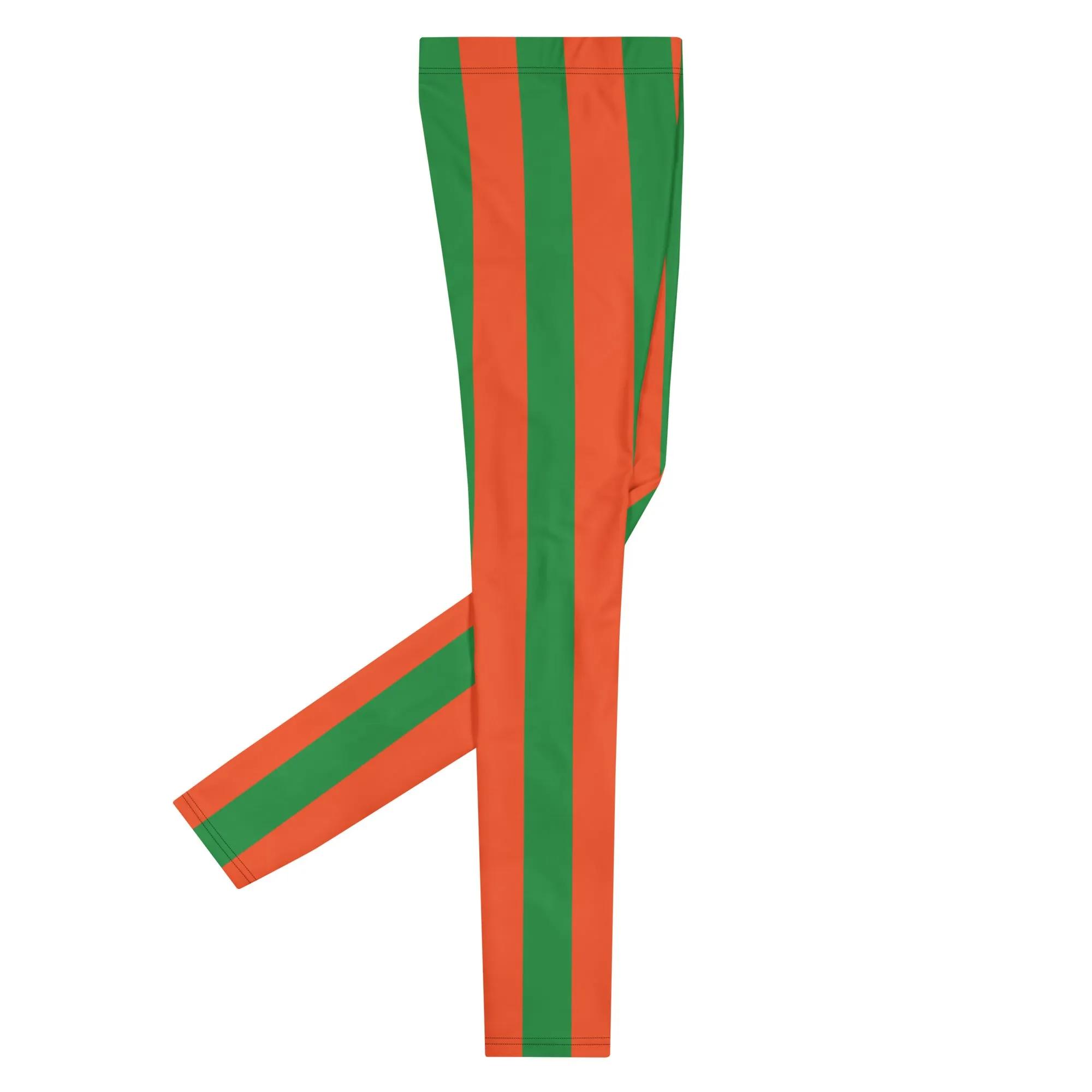 Orange Green Stripes Men's Leggings, Vertically Striped Meggings Running Tights-Made in USA/EU/MX