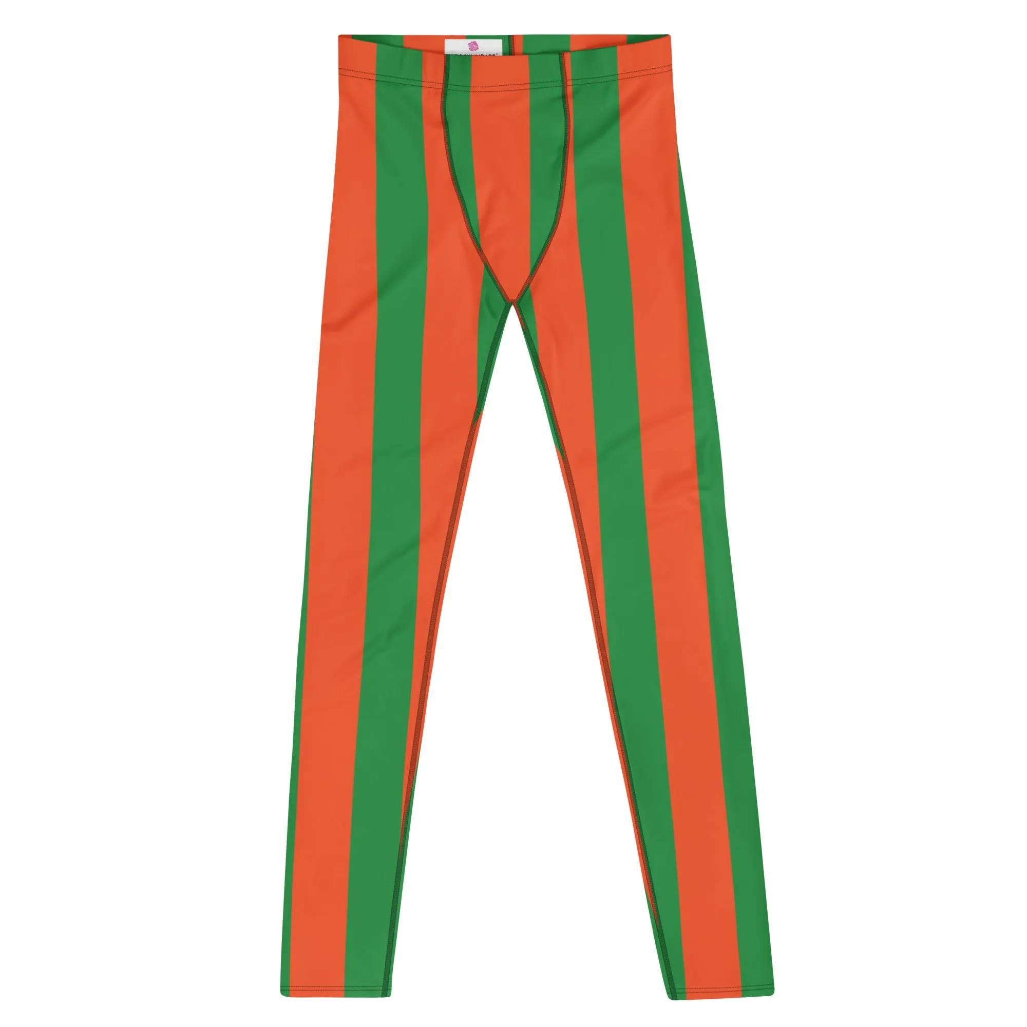 Orange Green Stripes Men's Leggings, Vertically Striped Meggings Running Tights-Made in USA/EU/MX